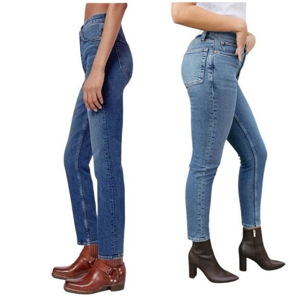Re/Done High Rise Ankle Crop Button-Fly Jeans  in Mid 70s Wash Size 28 - Picture 3 of 8